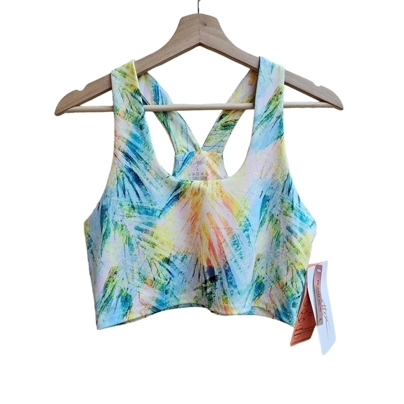 NWT X Gottex Longline Floral Palm Print Sports Top with Built-in Bra, Largr - Picture 1 of 9